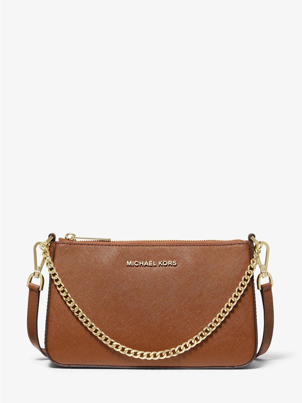 Michael Kors Tan Leather Crossbody with Gold Chain Accent